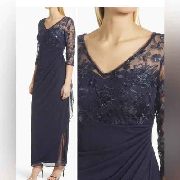 sachin and babi light blue dress Women's Alex Evening One Shoulder Strap Chiffon Gown In Navy  On Sale Now  with Up to 15% Off